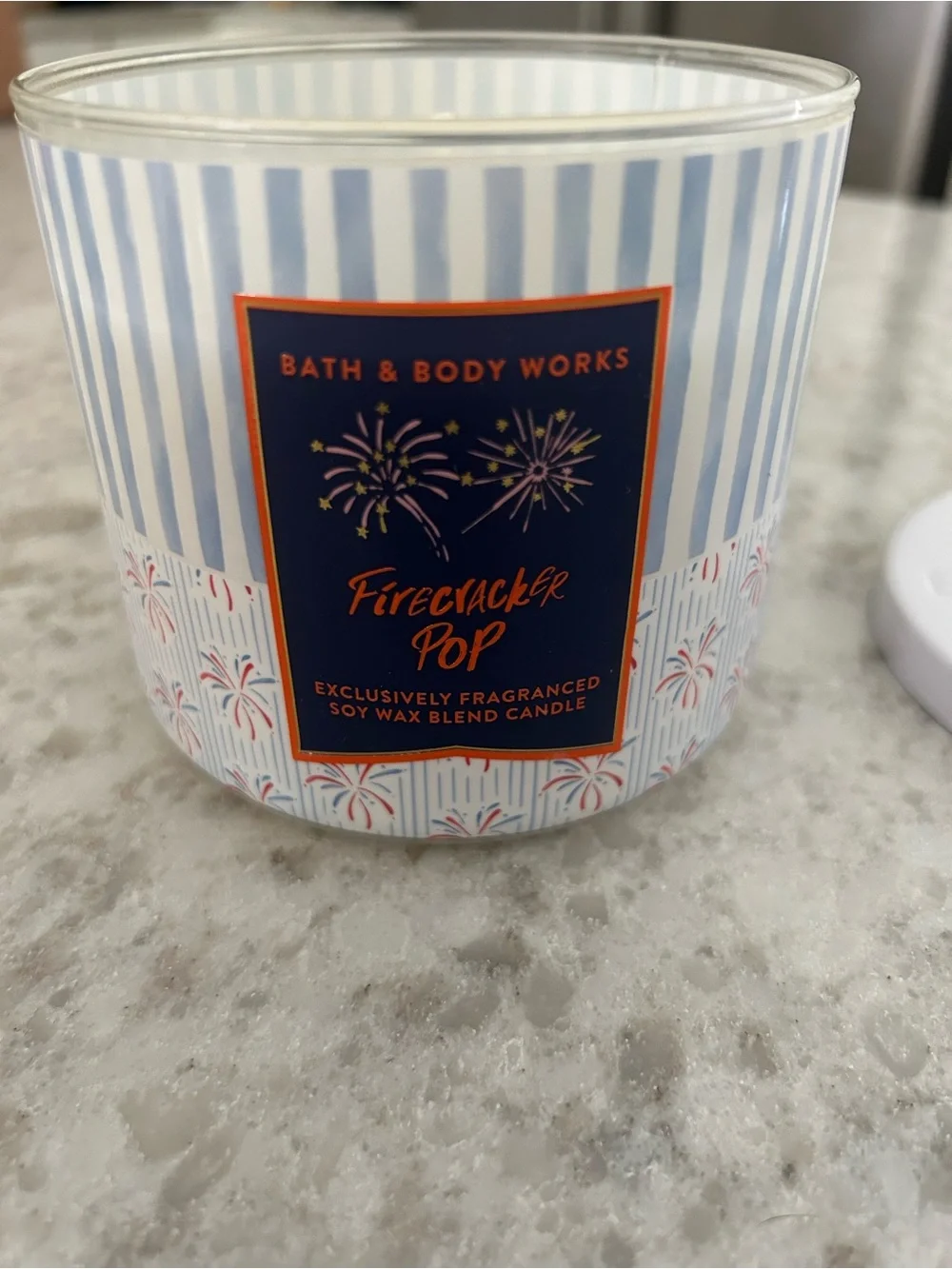 “New” Bath & Body Works Firecracker Pop 3 wick Candle - Red,White & Blue 14.5 oz